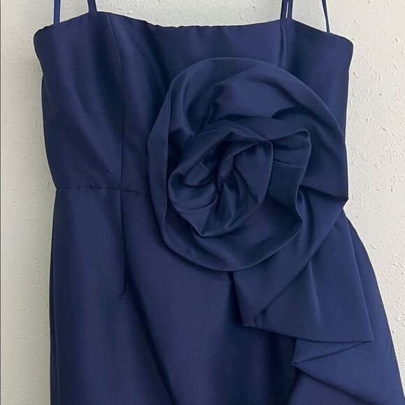 Muse by Marchesa Stretch Mikado 3D Rosette Running Side Ruffle Maxi Dress - Picture 5 of 10